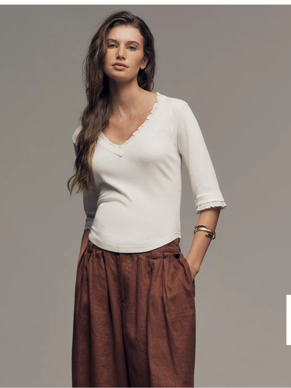 Pilcro Ruffled V-Neck Half- Sleeve Tee